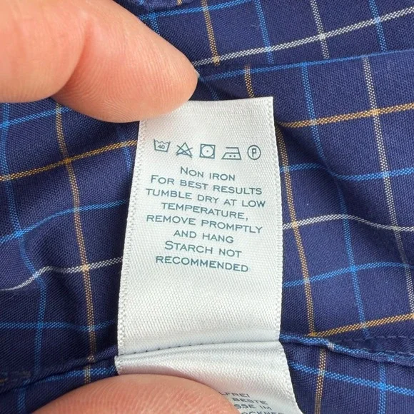 Charles Tyrwhitt Mens XL Extra Slim Fit Non-Iron Navy Blue Check Shirt Logo - Picture 6 of 10